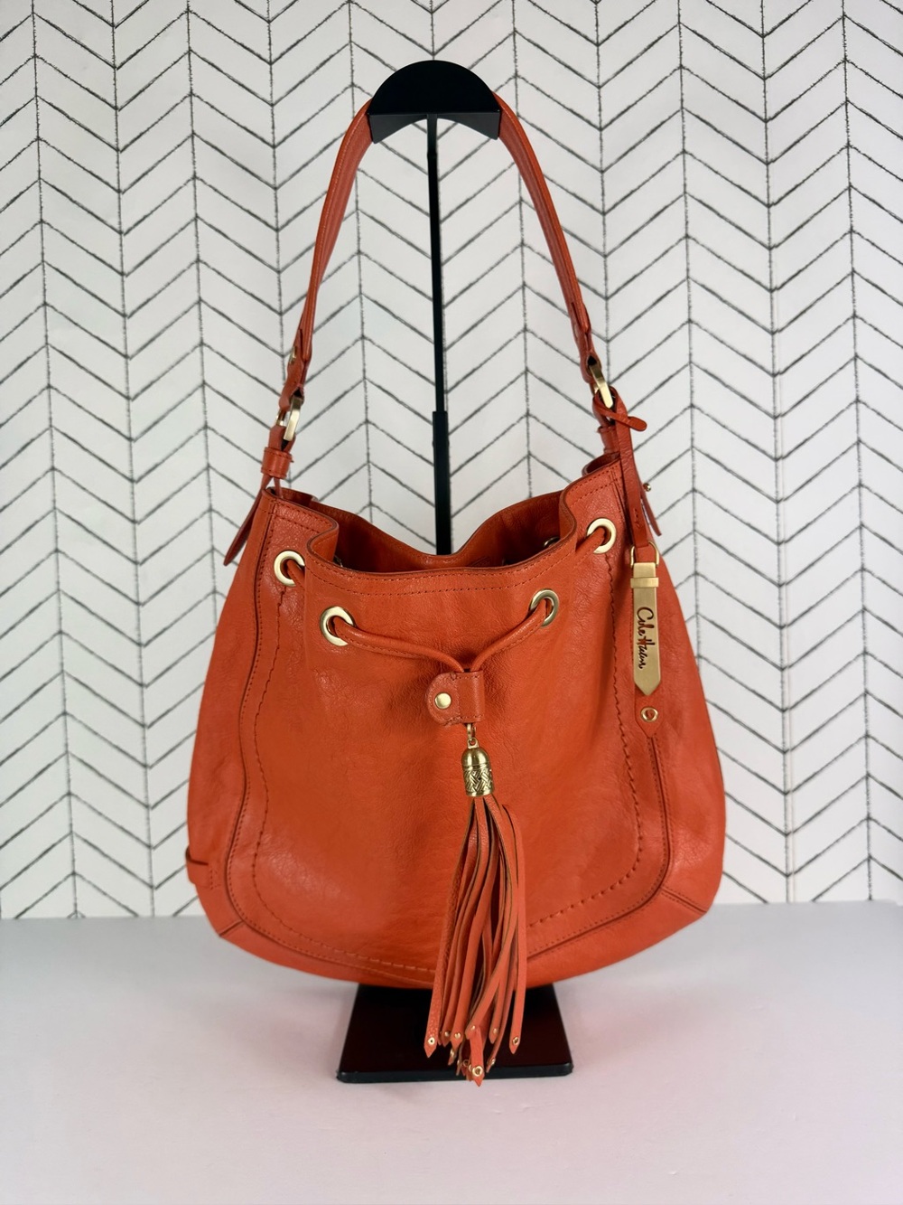 Cole Haan Orange Drawstring Hobo Bag